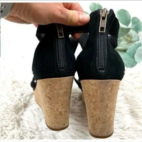 UGG Black and Tan Wedge Shoes with Cork Platform - Picture 3 of 5